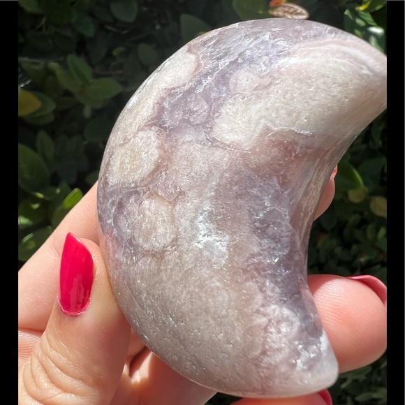 Amethyst Flower Agate Moon Carving - Picture 5 of 9